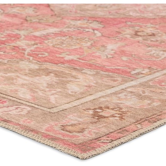, Machine Washable 9x12 Large Area Rug, Boho Pink/Beige Living Room Rug