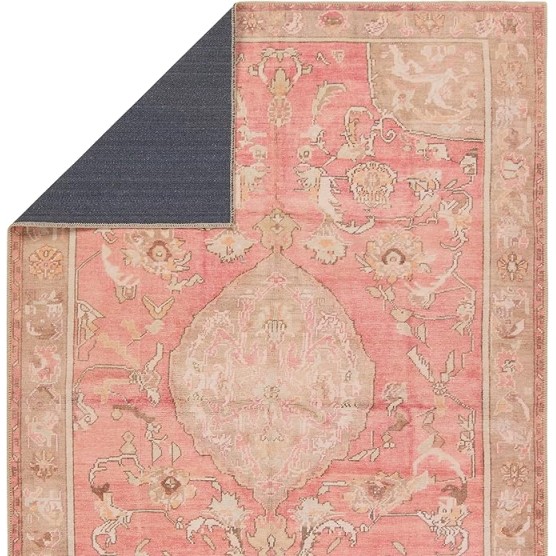 , Machine Washable 9x12 Large Area Rug, Boho Pink/Beige Living Room Rug