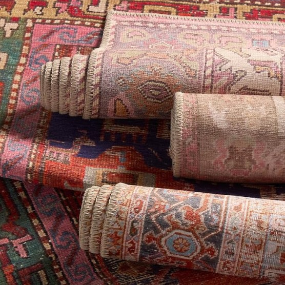 , Machine Washable 9x12 Large Area Rug, Boho Pink/Beige Living Room Rug