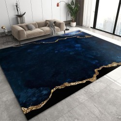 Navy Blue Marble Area Rug, Luxury Geometric Gold Foil Texture Indoor Non-Slip Rugs, Machine Washable Breathable Easy Care Carpet for Living Room Bedroom Dining Room - 6' x 9', Style-14