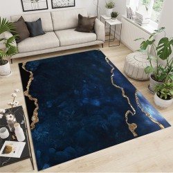 Navy Blue Marble Area Rug, Luxury Geometric Gold Foil Texture Indoor Non-Slip Rugs, Machine Washable Breathable Easy Care Carpet for Living Room Bedroom Dining Room - 6' x 9', Style-14