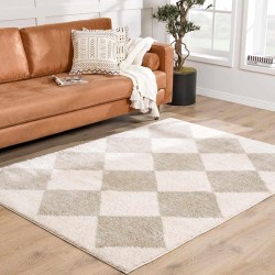Arilla Modern Geometric Diamond Area Rug for Living Room, Bedroom - Machine Washable Area Rug - Contemporary Soft Cozy Shag Rug - High Pile - Peach, Medium Gray - 7'10" x 10' (8x10)