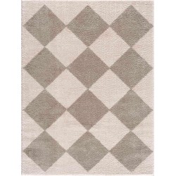 Arilla Modern Geometric Diamond Area Rug for Living Room, Bedroom - Machine Washable Area Rug - Contemporary Soft Cozy Shag Rug - High Pile - Peach, Medium Gray - 7'10" x 10' (8x10)