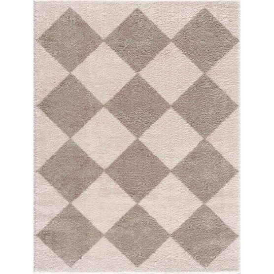 Arilla Modern Geometric Diamond Area Rug for Living Room, Bedroom - Machine Washable Area Rug - Contemporary Soft Cozy Shag Rug - High Pile - Peach, Medium Gray - 7'10" x 10' (8x10)