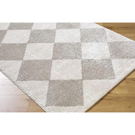 Arilla Modern Geometric Diamond Area Rug for Living Room, Bedroom - Machine Washable Area Rug - Contemporary Soft Cozy Shag Rug - High Pile - Peach, Medium Gray - 7'10" x 10' (8x10)