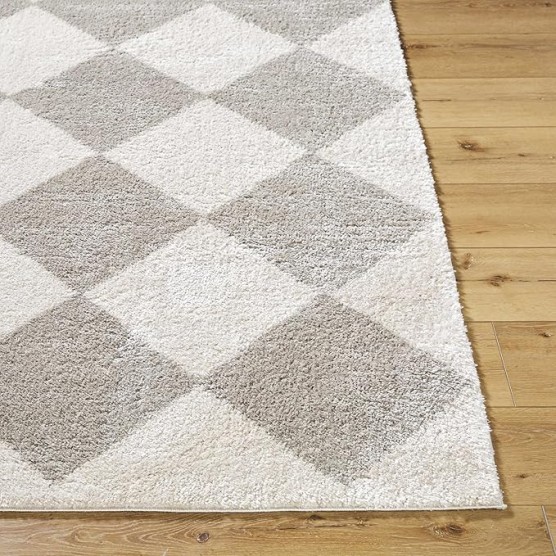 Arilla Modern Geometric Diamond Area Rug for Living Room, Bedroom - Machine Washable Area Rug - Contemporary Soft Cozy Shag Rug - High Pile - Peach, Medium Gray - 7'10" x 10' (8x10)