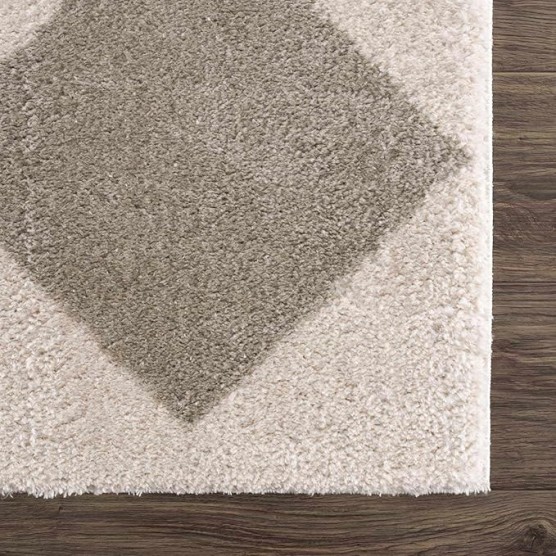 Arilla Modern Geometric Diamond Area Rug for Living Room, Bedroom - Machine Washable Area Rug - Contemporary Soft Cozy Shag Rug - High Pile - Peach, Medium Gray - 7'10" x 10' (8x10)