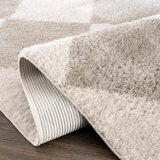 Arilla Modern Geometric Diamond Area Rug for Living Room, Bedroom - Machine Washable Area Rug - Contemporary Soft Cozy Shag Rug - High Pile - Peach, Medium Gray - 7'10" x 10' (8x10)