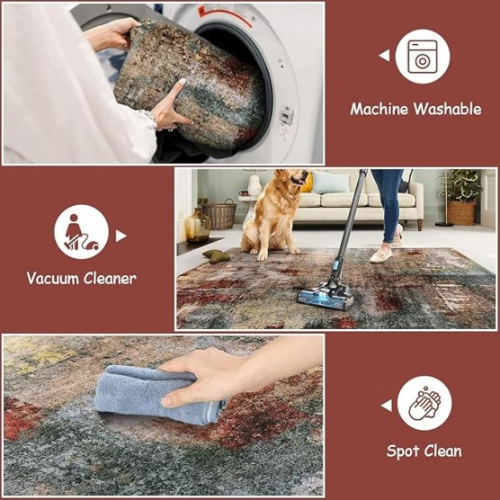 Machine Washable Upgrade 5 x 7ft/60 x 84in Rugs for Bedroom, Soft Area Rug, Non-Slip Indoor Floor Carpet for Living Room, Home Decor Aesthetic, Nursery