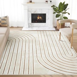 Glam Collection Area Rug - Beige/Cream Modern Abstract Design - 9' x 12' - for Living Room, Bedroom & Office