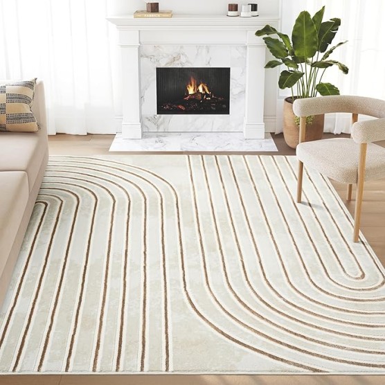 Glam Collection Area Rug - Beige/Cream Modern Abstract Design - 9' x 12' - for Living Room, Bedroom & Office