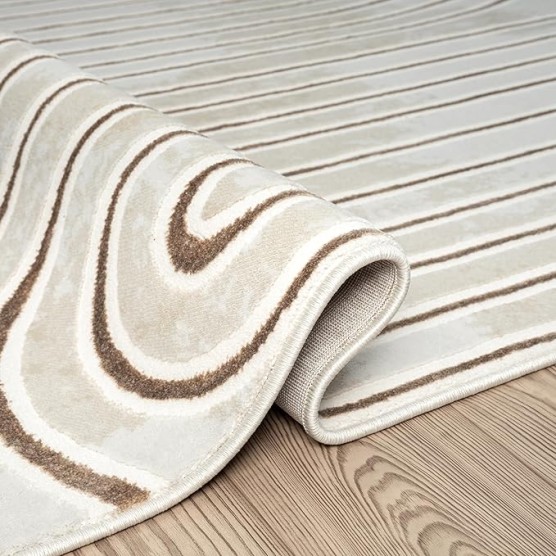 Glam Collection Area Rug - Beige/Cream Modern Abstract Design - 9' x 12' - for Living Room, Bedroom & Office