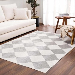 Ulric Modern Geometric Diamond Area Rug for Living Room, Bedroom - Machine Washable Area Rug - Stain Resistant - Pet Friendly - Medium Pile - Cream, Light Gray - 6'7" x 9' (6x9)