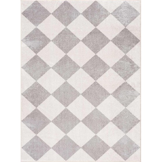 Ulric Modern Geometric Diamond Area Rug for Living Room, Bedroom - Machine Washable Area Rug - Stain Resistant - Pet Friendly - Medium Pile - Cream, Light Gray - 6'7" x 9' (6x9)