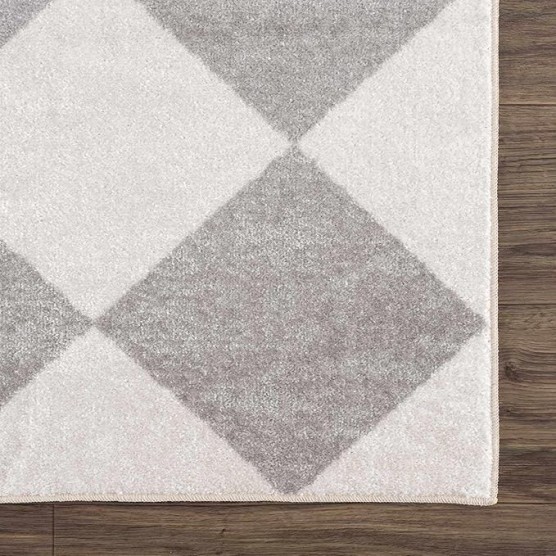 Ulric Modern Geometric Diamond Area Rug for Living Room, Bedroom - Machine Washable Area Rug - Stain Resistant - Pet Friendly - Medium Pile - Cream, Light Gray - 6'7" x 9' (6x9)