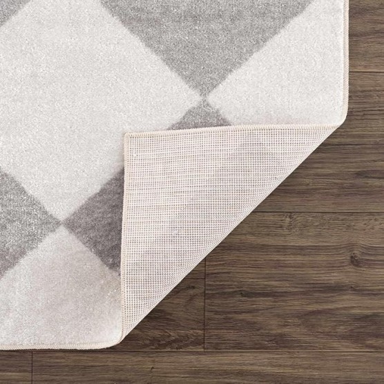 Ulric Modern Geometric Diamond Area Rug for Living Room, Bedroom - Machine Washable Area Rug - Stain Resistant - Pet Friendly - Medium Pile - Cream, Light Gray - 6'7" x 9' (6x9)