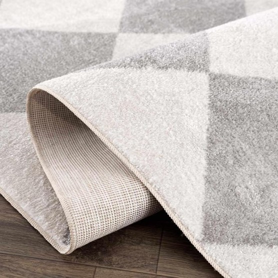Ulric Modern Geometric Diamond Area Rug for Living Room, Bedroom - Machine Washable Area Rug - Stain Resistant - Pet Friendly - Medium Pile - Cream, Light Gray - 6'7" x 9' (6x9)