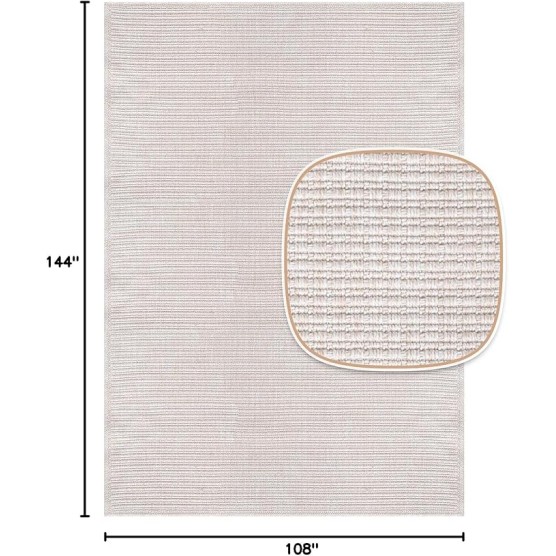 Easy Jute Large Rug 9x12 Solid Washable Durable Outdoor Indoor Area Rugs for Living Dining Room Patio Office Stain Resistant Non Shedding Casual Indoor Outside Carpet 9 x 12 Off-White