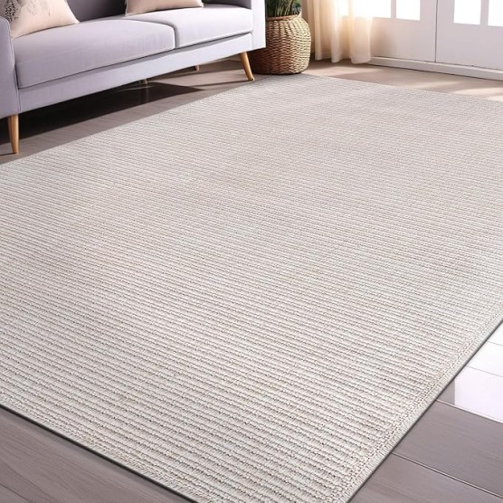 Easy Jute Large Rug 9x12 Solid Washable Durable Outdoor Indoor Area Rugs for Living Dining Room Patio Office Stain Resistant Non Shedding Casual Indoor Outside Carpet 9 x 12 Off-White