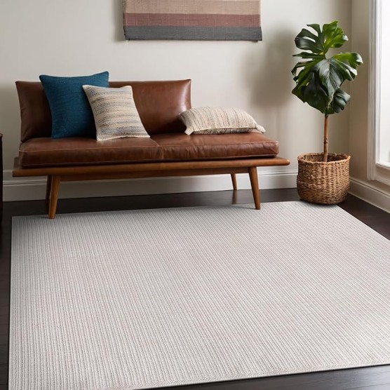 Easy Jute Large Rug 9x12 Solid Washable Durable Outdoor Indoor Area Rugs for Living Dining Room Patio Office Stain Resistant Non Shedding Casual Indoor Outside Carpet 9 x 12 Off-White
