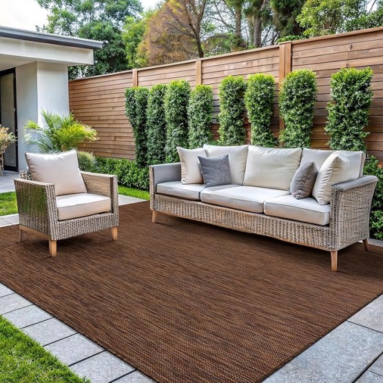 Outdoor Rug 9x12 Modern Area Rugs for Large Indoor and Outdoor Patios and Porches - Waterproof, Washable, Non-Shedding, Easy-to-Clean Outside Carpet (9 x 12, Solid - Gold)