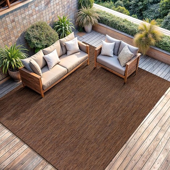 Outdoor Rug 9x12 Modern Area Rugs for Large Indoor and Outdoor Patios and Porches - Waterproof, Washable, Non-Shedding, Easy-to-Clean Outside Carpet (9 x 12, Solid - Gold)