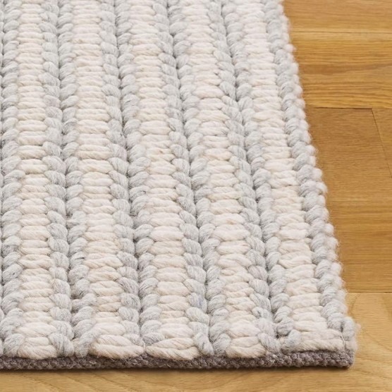 Manhattan Collection Area Rug - 6' x 9', Ivory & Grey, Handmade Wool, Ideal for The Living Room, Dining, Bedroom (MAN225F)