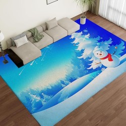 Area Rugs for Bedroom Living Room, Fluffy Fuzzy Shag Shaggy Carpet Soft Plush Furry Bedside Rug, Indoor Floor 7x9 Rug for Kids Girls Boys Home Decor, Blue Snowman Christmas Tree