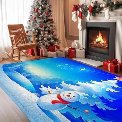 Area Rugs for Bedroom Living Room, Fluffy Fuzzy Shag Shaggy Carpet Soft Plush Furry Bedside Rug, Indoor Floor 7x9 Rug for Kids Girls Boys Home Decor, Blue Snowman Christmas Tree