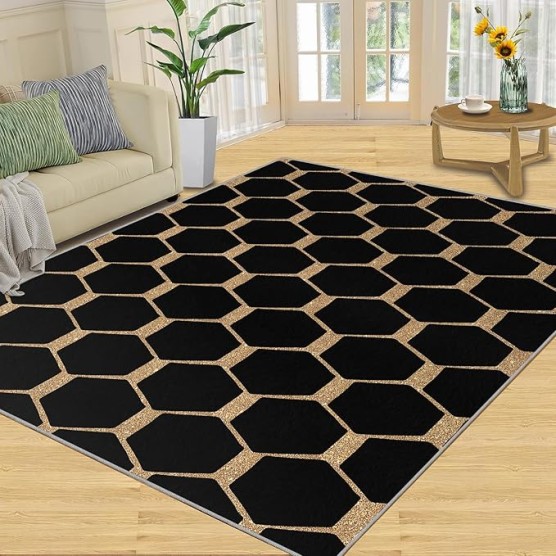 Area Rug 8×10ft Geometric Hexagon Non-Slip Kids Rugs, Marilyn Monroe Glam Collection Washable Collapsible Carpet, Stain Resistant Low Pile Comfortable Feet for Bedroom Living Room Dining