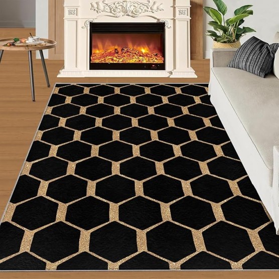 Area Rug 8×10ft Geometric Hexagon Non-Slip Kids Rugs, Marilyn Monroe Glam Collection Washable Collapsible Carpet, Stain Resistant Low Pile Comfortable Feet for Bedroom Living Room Dining
