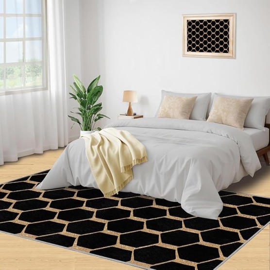 Area Rug 8×10ft Geometric Hexagon Non-Slip Kids Rugs, Marilyn Monroe Glam Collection Washable Collapsible Carpet, Stain Resistant Low Pile Comfortable Feet for Bedroom Living Room Dining