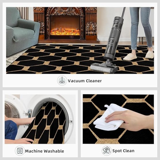 Area Rug 8×10ft Geometric Hexagon Non-Slip Kids Rugs, Marilyn Monroe Glam Collection Washable Collapsible Carpet, Stain Resistant Low Pile Comfortable Feet for Bedroom Living Room Dining