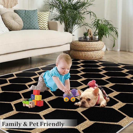 Area Rug 8×10ft Geometric Hexagon Non-Slip Kids Rugs, Marilyn Monroe Glam Collection Washable Collapsible Carpet, Stain Resistant Low Pile Comfortable Feet for Bedroom Living Room Dining