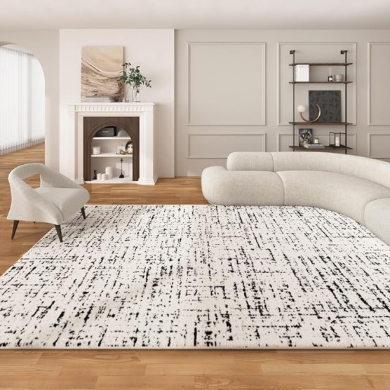 Black and White Area Rug for Bedroom, Faux Wool Washable Area Rug, Black and Cream Area Rug, Non Slip Rug, Area Rugs for Living Room, Entryway, Study Room