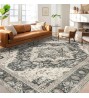 Washable Rugs 9x12, Large Area Rugs 9x12 Living Room with Non-Slip Backing, Super-Soft Floral Vintage Rug, Low Pile Area Rug for Bedroom, Dining Room, Office (Black/Beige, 9'x12')
