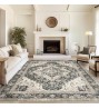 Washable Rugs 9x12, Large Area Rugs 9x12 Living Room with Non-Slip Backing, Super-Soft Floral Vintage Rug, Low Pile Area Rug for Bedroom, Dining Room, Office (Black/Beige, 9'x12')