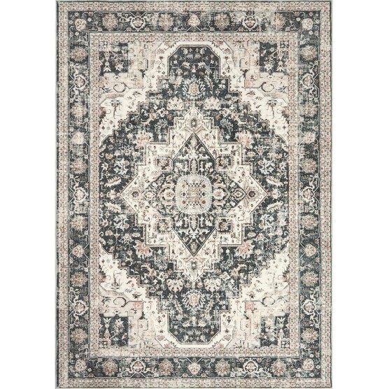 Washable Rugs 9x12, Large Area Rugs 9x12 Living Room with Non-Slip Backing, Super-Soft Floral Vintage Rug, Low Pile Area Rug for Bedroom, Dining Room, Office (Black/Beige, 9'x12')