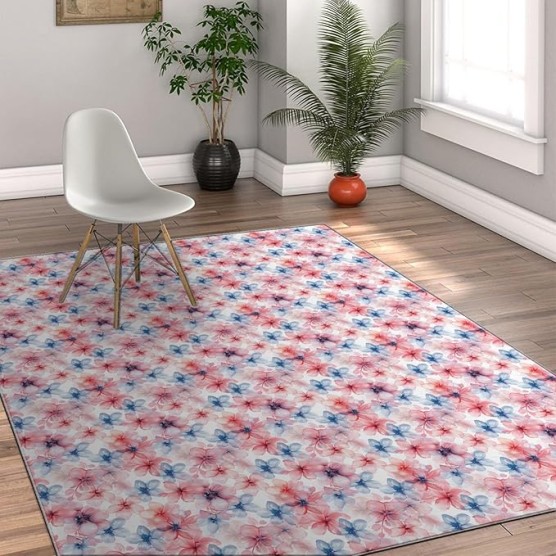 Modern Blooming Flowers Area Rug 6'x9' Elegant Upgrade Machine Washable Anti-Slip Rustic Floral Ideal for Home Office Decor