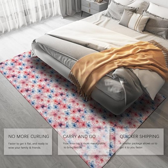 Modern Blooming Flowers Area Rug 6'x9' Elegant Upgrade Machine Washable Anti-Slip Rustic Floral Ideal for Home Office Decor