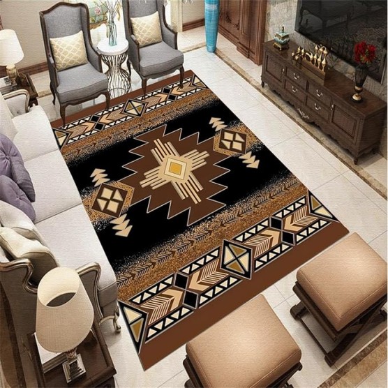 Southwestern Tribal Area Rug - 6x8ft-Native American Indian Individual Rug, Aztec Rug for Living Room Bedroom Dining Carpet with Non-Slip Backing Room, Brown, Gray, Black, Yellow
