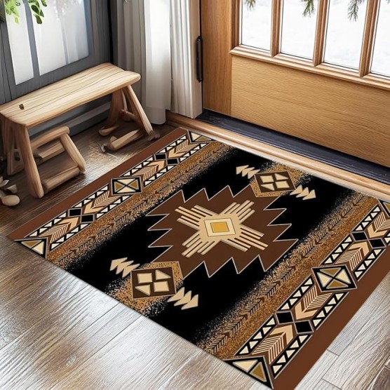 Southwestern Tribal Area Rug - 6x8ft-Native American Indian Individual Rug, Aztec Rug for Living Room Bedroom Dining Carpet with Non-Slip Backing Room, Brown, Gray, Black, Yellow