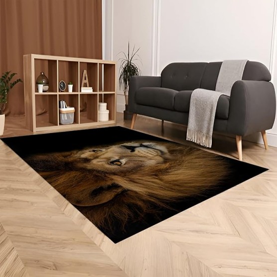 Lion Print Area Rug Modern Machine Wachable Lion Art Rug for Kitchen Dining Room,Ultra-Thin Non-Slip Washable Upgraded Indoor Carpets,Beautiful and Warm,6x9ft/72x108in