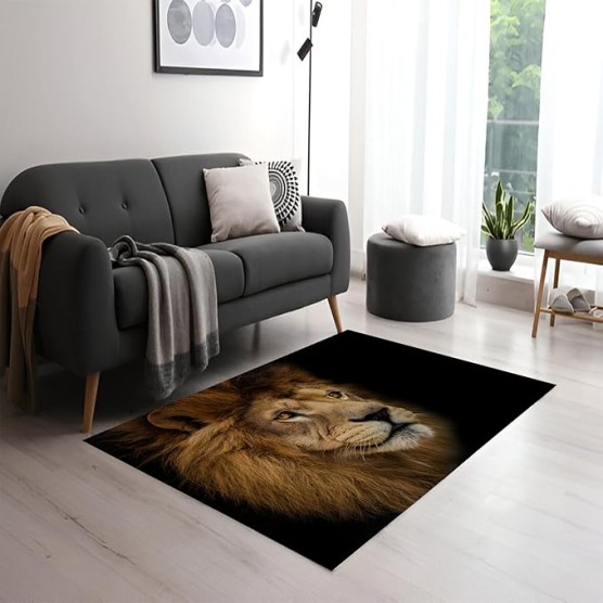 Lion Print Area Rug Modern Machine Wachable Lion Art Rug for Kitchen Dining Room,Ultra-Thin Non-Slip Washable Upgraded Indoor Carpets,Beautiful and Warm,6x9ft/72x108in