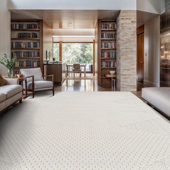 Modern Micro Loop Indoor Area Rugs for Living Room Bedroom Kitchen Geometric Triangle White 9x12 Luxury Durable Low and High Pile Non-Shedding Stain Resistant Soft Area Carpet 9 x 12