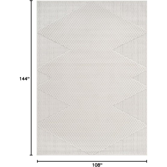 Modern Micro Loop Indoor Area Rugs for Living Room Bedroom Kitchen Geometric Triangle White 9x12 Luxury Durable Low and High Pile Non-Shedding Stain Resistant Soft Area Carpet 9 x 12