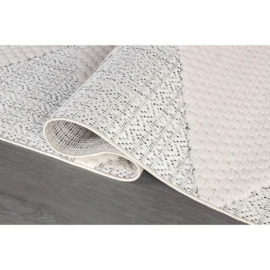 Modern Micro Loop Indoor Area Rugs for Living Room Bedroom Kitchen Geometric Triangle White 9x12 Luxury Durable Low and High Pile Non-Shedding Stain Resistant Soft Area Carpet 9 x 12