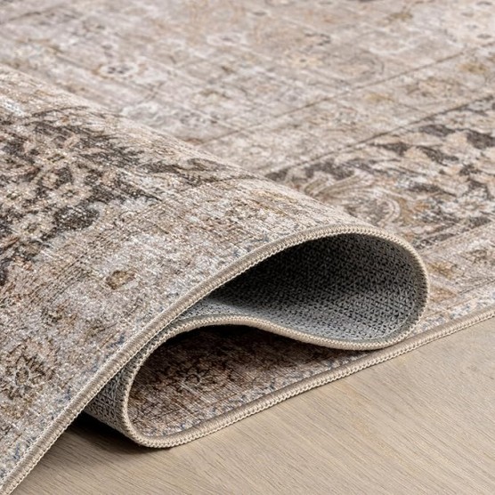 Bayberry Spill Proof Vintage Machine Washable Area Rug, 9x12, Sand
