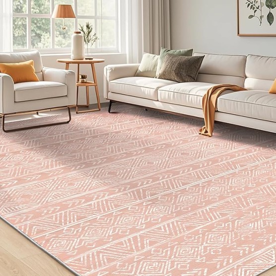 Boho Moroccan Area Rugs 5x7&8x10 Machine Washable Boho Rug for Living Room Bedroom, Vintage Floor Carpet Non-Slip Stain Low Pile Resistant Soft Rug for Indoor Kitchen Office Home Decor