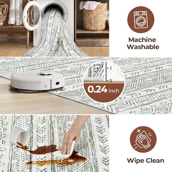 Boho Moroccan Area Rugs 5x7&8x10 Machine Washable Boho Rug for Living Room Bedroom, Vintage Floor Carpet Non-Slip Stain Low Pile Resistant Soft Rug for Indoor Kitchen Office Home Decor